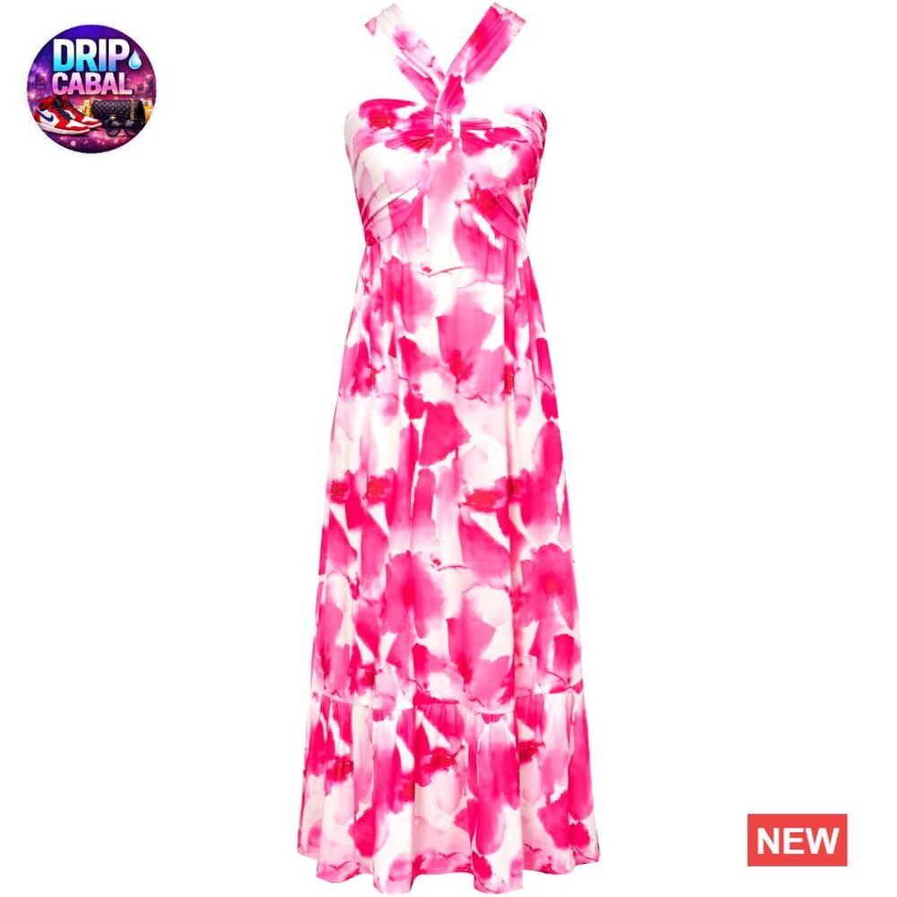 Polyester Elastane Maxi Dress Halter Sundress wit… - image 1